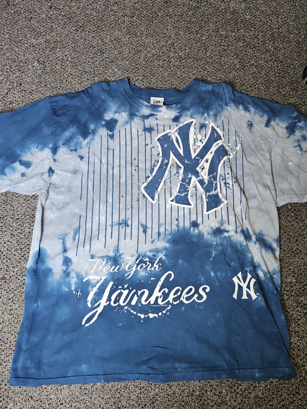 2006 Lee Blue and White Tie-Dye Yankees Logo Tee